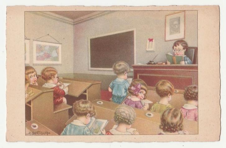 Bertiglia.  Kinderen in een klas.  Illustrateurs., Verzamelen, Ansichtkaarten | Themakaarten, Ongelopen, 1920 tot 1940, Overige thema's