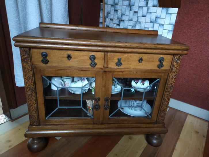 Vintage Antiek Eikenhouten theekastje met Glasdeuren, Antiek en Kunst, Antiek | Meubels | Kasten, Ophalen