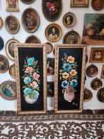 Set van 2 olieverfschilderij schilderijen bloemen i47 / i48, Ophalen of Verzenden