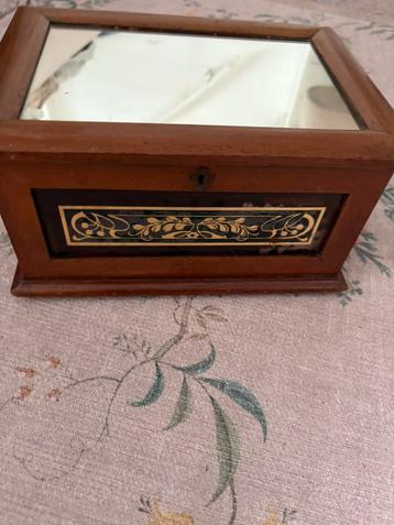 Antieke spiegel + glas houten doos snuif? beschikbaar voor biedingen