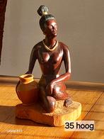 Houten Afrikaanse Vrouw met Kruik, Antiek en Kunst, Kunst | Beelden en Houtsnijwerken, Ophalen of Verzenden