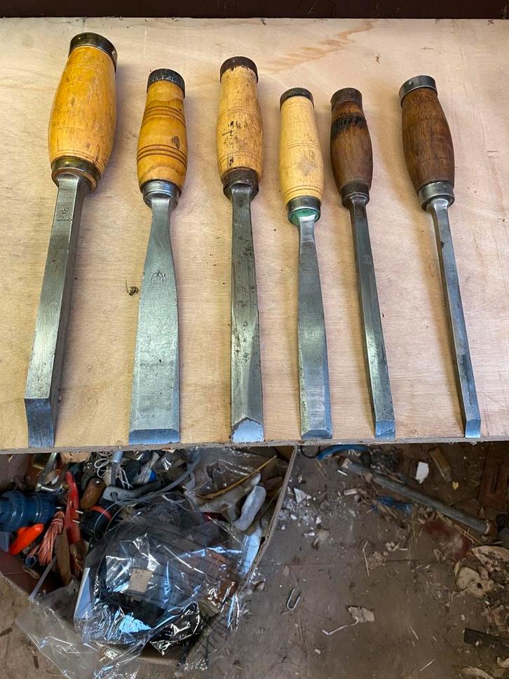 Vijf hakbeitels van J.N., Antiek en Kunst, Antiek | Gereedschap en Instrumenten, Ophalen of Verzenden