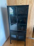 Metalen zwarte kast, Huis en Inrichting, Kasten | Vitrinekasten, Ophalen, Gebruikt, 50 tot 100 cm, Minder dan 100 cm