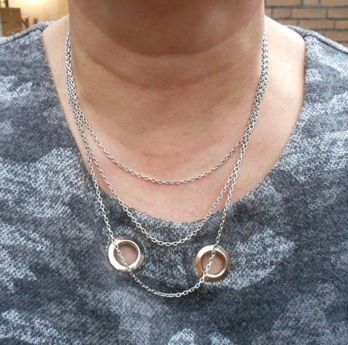 Zilveren hele lange ketting nr.1624, Sieraden, Tassen en Uiterlijk, Kettingen, Zo goed als nieuw, Zilver, Zilver, Ophalen of Verzenden