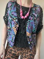 90s vintage print gilet, S. Festival boho bohemian unisex, Verzenden, Paars, Vintage, Maat 36 (S)