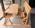 Vintage Schoolbank met inklapbare Stoelen, Ophalen, Gebruikt, Bureau