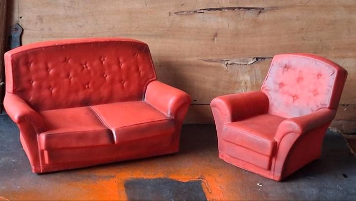 Sofa & fauteuil. Merk Sindy.  Ca 1970., Verzamelen, Poppenhuizen en Toebehoren, Zo goed als nieuw, Poppenhuis, Ophalen