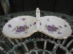 Engelse 2 vaks schaal Victorian Violets met paarse viooltjes, Ophalen of Verzenden