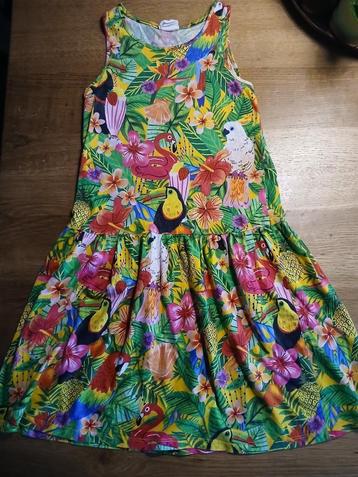H&M jurk tropische vogel bloemen fruit print maat 134/140 beschikbaar voor biedingen