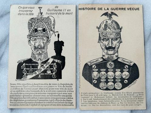 Wo1: 2x ak kaiser wilhelm II spot propaganda puzzel busby, Verzamelen, Militaria | Algemeen, Landmacht, Foto of Poster, Nederland