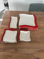 Servies - Borden en Schotels met Rode Rand, Ophalen of Verzenden, Zo goed als nieuw, Bord(en), Effen