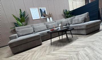 XXL Ribstof U-Bank / Hoekbank - Taupe - 352cm beschikbaar voor biedingen