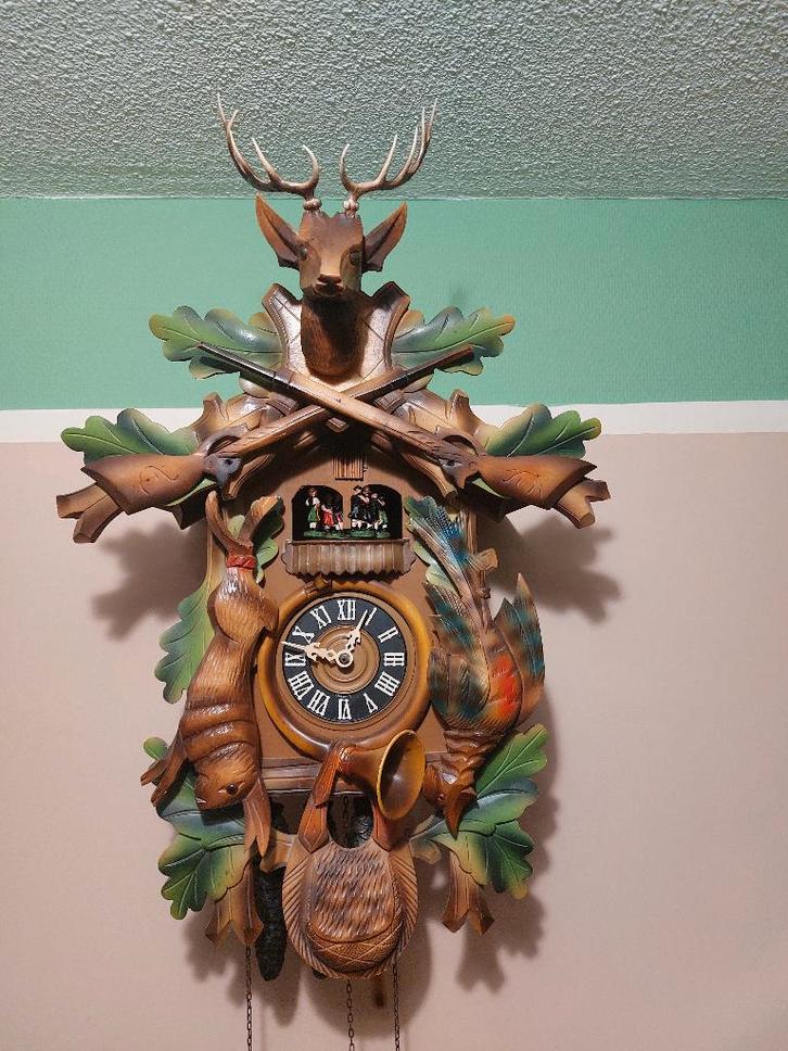 koekoeksklok GROTE  jachtklok 2 melodieen +danspaartjes, Antiek en Kunst, Antiek | Klokken, Ophalen