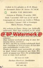 Dreumel van maria 1905 Wijchen 1966 Groningen -20393, Verzamelen, Bidprentjes en Rouwkaarten, Bidprentje, Ophalen of Verzenden