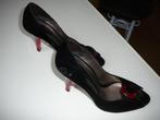 nette zwarte damesschoenen met hoge rode hak, open voorkant, Kleding | Dames, Ophalen, Zwart