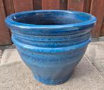 Grote blauwgeglazuurde buitenpot, Tuin, Rond, Zo goed als nieuw, Minder dan 40 cm