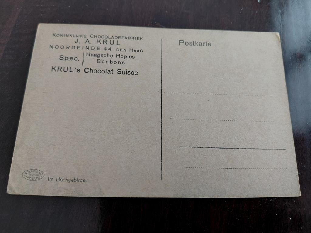 RECLAMEKAART   Koninklijke Chocoladefabriek J. A. KRUL, Ophalen of Verzenden, 1920 tot 1940, Ongelopen, Overige thema's