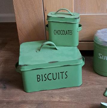 2 groene vintage-stijl trommel opbergblik Biscuits Chocolate beschikbaar voor biedingen