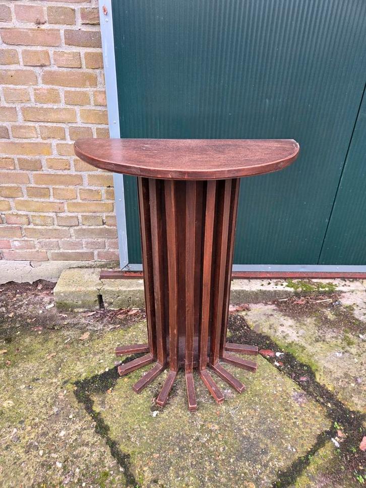 Houten haltafeltje halve ronde bijzettafel, plantentafel, Huis en Inrichting, Tafels | Bijzettafels, Gebruikt, Rond, 60 cm of meer