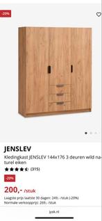 JENSLEV Kledingkast 144x176x50 - Wild Naturel Eiken, Ophalen, 100 tot 150 cm, Eikenhout, Nieuw