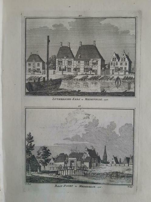 357-358*/ Luthersche kerk en Baanpoort te Medemblik gravure, Antiek en Kunst, Kunst | Etsen en Gravures, Ophalen of Verzenden