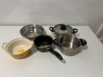 Set pannen 5 stuks, Huis en Inrichting, Keuken | Potten en Pannen, Ophalen of Verzenden, Zo goed als nieuw, Rvs, Pannenset