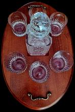 ANTIEK KRISTALLEN WHISKYSET OP MAHONIEHOUTEN WHISKY TRAY, Ophalen of Verzenden