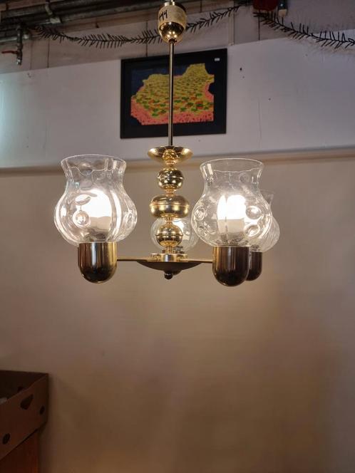 Vintage hanglamp jaren 60 messing en glas, Huis en Inrichting, Lampen | Hanglampen, Zo goed als nieuw, Minder dan 50 cm, Glas