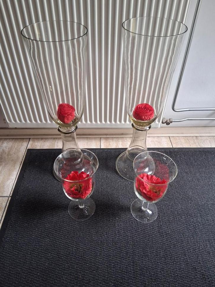Mooie glazen vazen 3 soorten inclusief kunstbloemen, Huis en Inrichting, Woonaccessoires | Vazen, Zo goed als nieuw, Overige kleuren