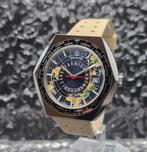 Candino World Time Globetrotter Automatic Hexagon Kast, Zwart, IOS, Ophalen of Verzenden, Seiko