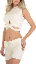 2 delige zomer set creme stretchy M/L, Maat 38/40 (M), Kostuum of Pak, Beige, Nieuw