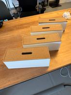 Bureau opbergbakjes 4 stuks - Wit staal met kurk deksel, Ophalen, Gebruikt