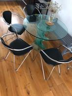 ❣️EETTAFEL VAN GLAS! ELEGANT! MET 4 EETTAFELSTOELEN ZWART❣️, Huis en Inrichting, Tafels | Eettafels, Ophalen, 100 tot 150 cm, DESIGN - MODERN - TIJDLOOS