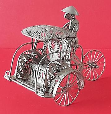 Indonesische riksja filigrain miniatuur Yogya verzilverd beschikbaar voor biedingen