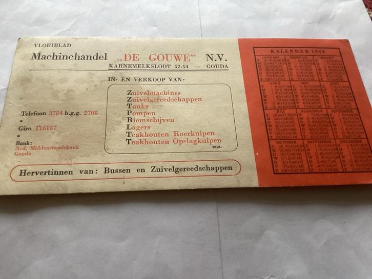Vloeiblad Oude reclamefolder Machinehandel "De Gouwe", Verzamelen, Merken en Reclamevoorwerpen, Gebruikt, Reclamebord, Ophalen of Verzenden