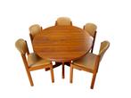 Vintage teakhouten eethoek (tafel + 5 stoelen), Huis en Inrichting, Tafels | Eettafels, Ophalen, Gebruikt, 100 tot 150 cm, Vijf personen of meer