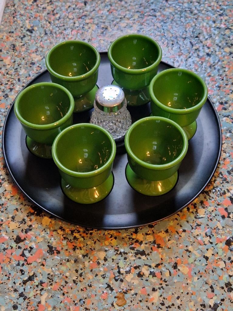 Vintage/Retro Eierdopjes set 8 delig(Bema Zierikzee Holland, Antiek en Kunst, Curiosa en Brocante, Ophalen of Verzenden