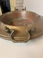 Oude koperen schaal met handvatten - 40cm, Antiek en Kunst, Ophalen of Verzenden, Koper