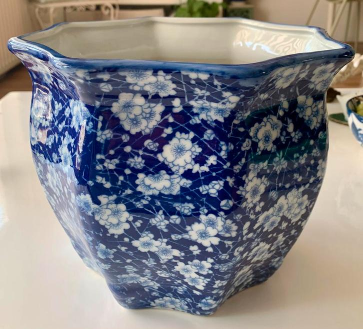 2 potten keramiek met glazuur 8-hoekig, Antiek en Kunst, Antiek | Keramiek en Aardewerk, Ophalen of Verzenden