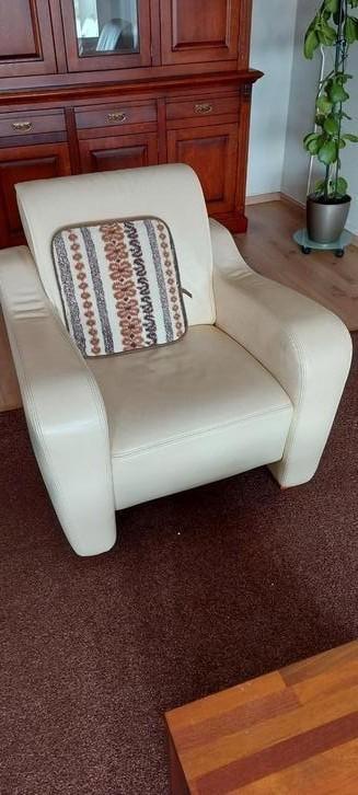 Leren bankstel ivoor wit, Huis en Inrichting, Banken | Sofa's en Chaises Longues, Zo goed als nieuw, 75 tot 100 cm, Leer, Ophalen