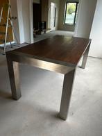 Houten Eettafel met RVS Onderstel, Huis en Inrichting, Tafels | Eettafels, Gebruikt, 100 tot 150 cm, 200 cm of meer, Ophalen of Verzenden