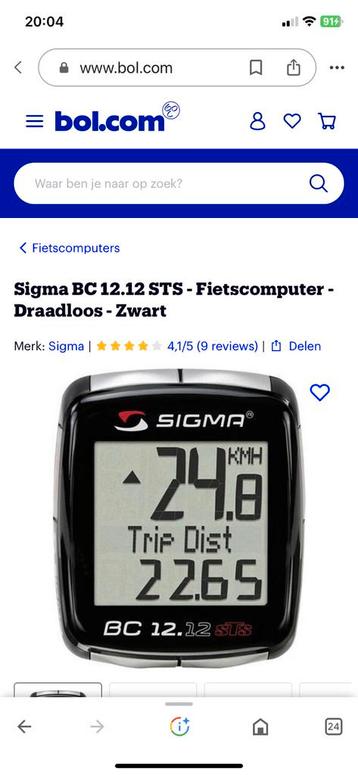 Sigma draadloze fietscomputer. BC 12.12. Zgan. beschikbaar voor biedingen