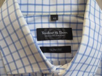 Tailor & Son overhemd, maat 40, slim fit, wit blauw geblokt beschikbaar voor biedingen