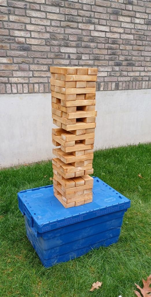 Verhuur van houten spellen 'Blokken stapelen' (Yenga), Hobby en Vrije tijd, Feestartikelen | Verhuur, Gebruikt, Overige, Ophalen