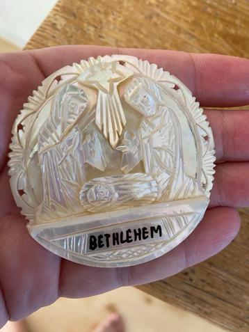 Vintage Heilige familie gesneden uit Parelmoer staand zgan!  beschikbaar voor biedingen