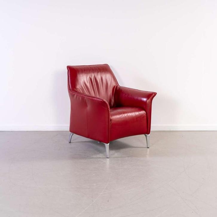 1x Leolux Mayuro Fauteuil Rood Leer – Chroom, Huis en Inrichting, Fauteuils, Gebruikt, Leer, Metaal, 50 tot 75 cm, Minder dan 75 cm
