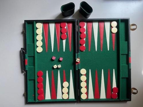 Backgammon in leren koffer (46 cm x 28 cm), Hobby en Vrije tijd, Gezelschapsspellen | Bordspellen, Zo goed als nieuw, Een of twee spelers