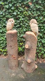 Tuinbeeld kerk uilen duo brocante vintage 85 cm hoog, Tuin en Terras, Tuinbeelden, Ophalen, Nieuw, Hout, Dierenbeeld