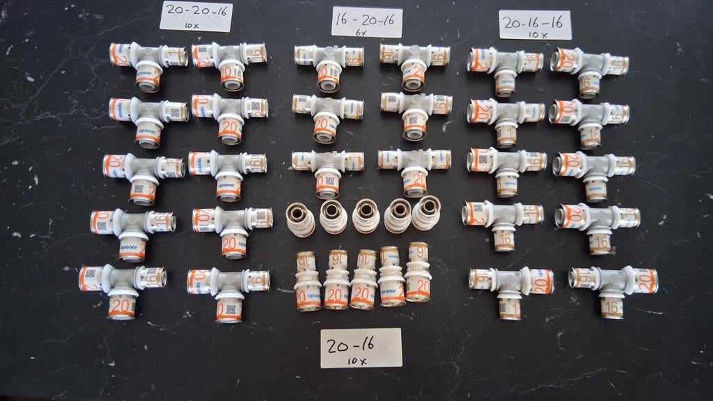 Uponor S-Press Plus T-stukken verloop 16 & 20 mm €5 p/st, Overige materialen, 6 meter of meer, Overige typen, Nieuw