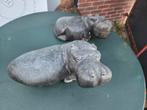 Natuursteen nijlpaarden 2 stuks, Antiek en Kunst, Kunst | Beelden en Houtsnijwerken, Ophalen